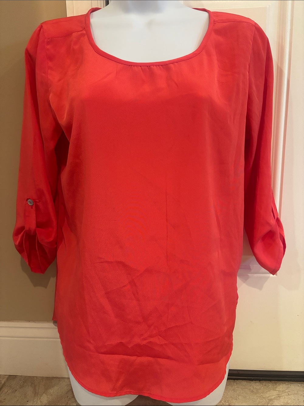 Fun & Flirt Women's Red Scoop Neck Blouse - Classic Long Sleeve Top